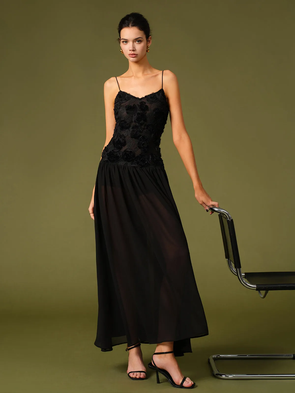 3D Flower Chiffon Panel Cami Dress sold by COMMENSE product image thumbnail 4