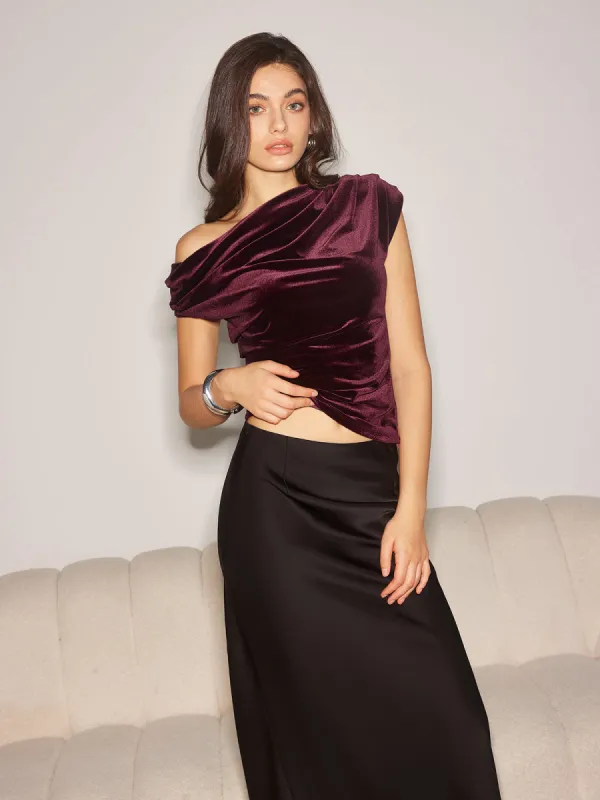 Asymmetrical Pleated Velvet Tank Top made by COMMENSE
