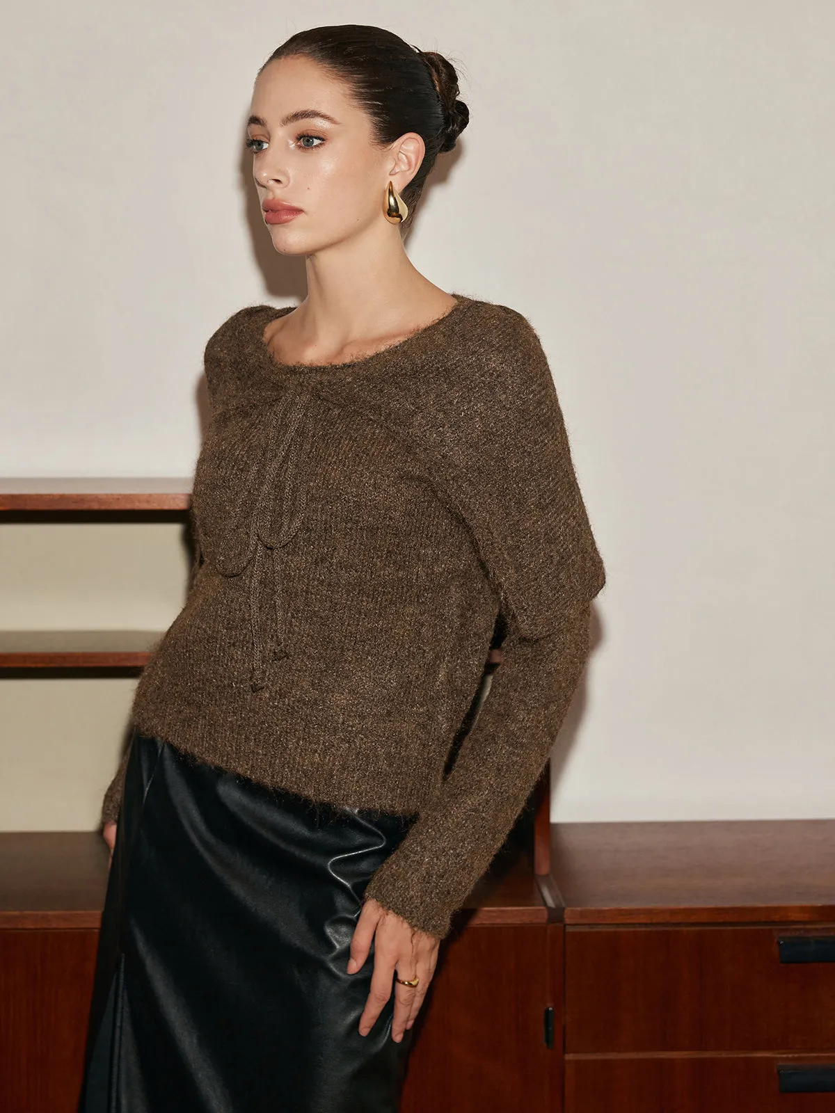 Tie Scarf Cozy Knit Top sold by COMMENSE product image thumbnail 4