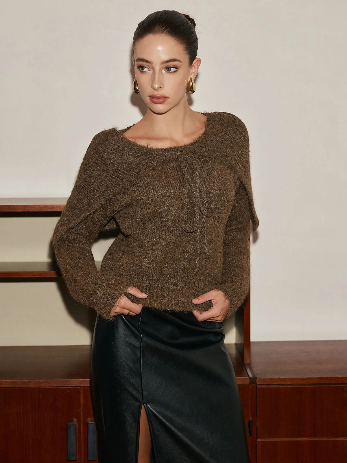 Tie Scarf Cozy Knit Top sold by COMMENSE product image thumbnail 3