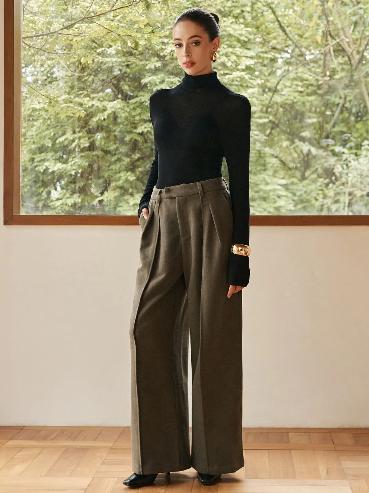 Pleated Wide-Leg Warm Pants sold by COMMENSE