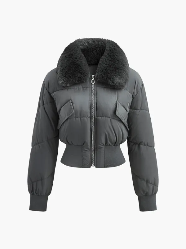 Faux Fur Zipper Cinched Winter Coat sold by COMMENSE
