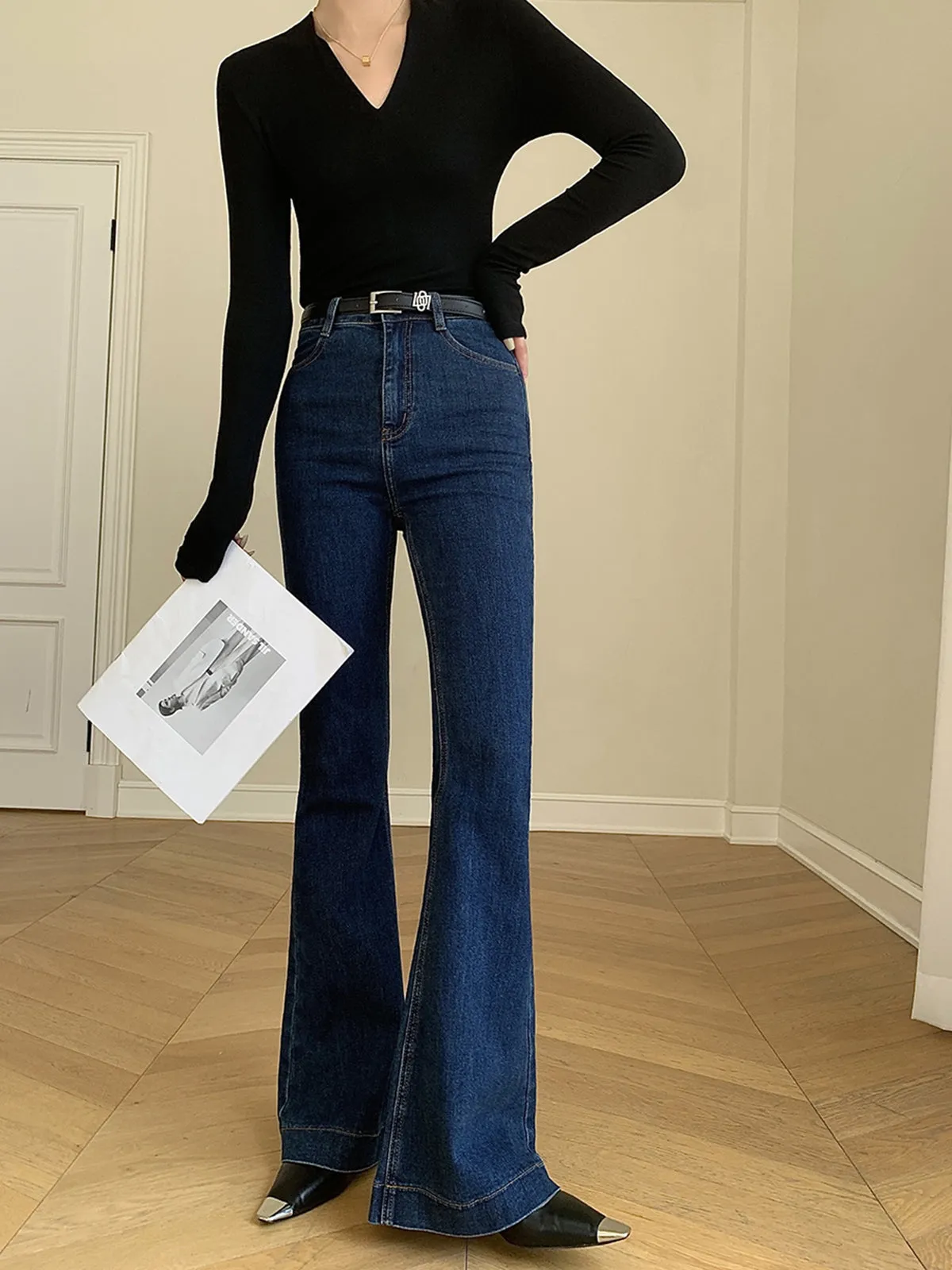 Denim Slim Bootcut Jeans Without Belt sold by COMMENSE product image thumbnail 5