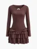 Round Neck Ruffle Slim Knit Dress sold by COMMENSE