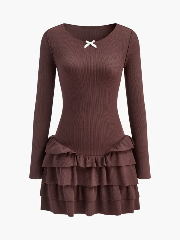 Round Neck Ruffle Slim Knit Dress sold by COMMENSE