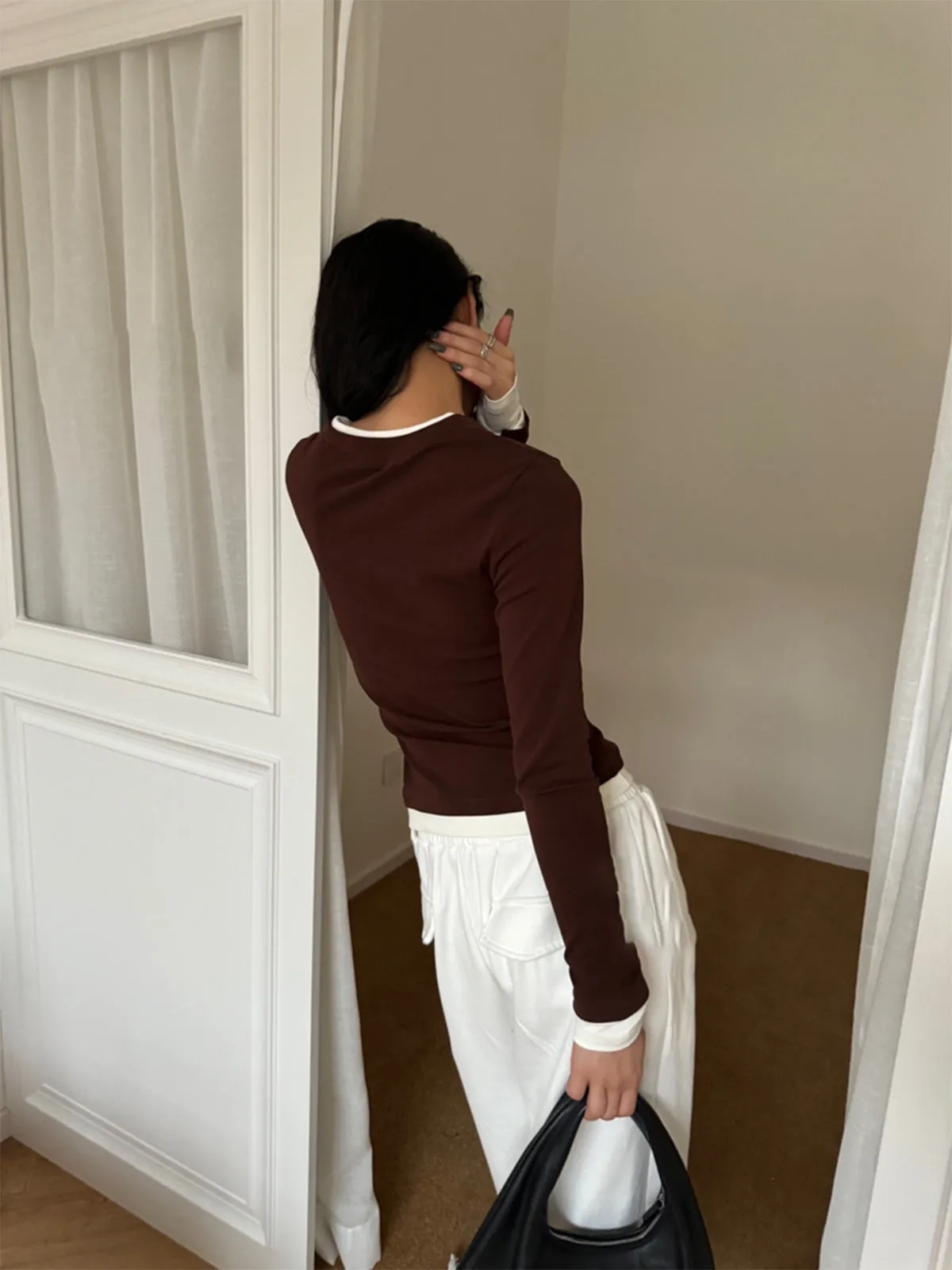 2 in 1 V-Neck Contrast Trim Jersey Top sold by COMMENSE product image thumbnail 4