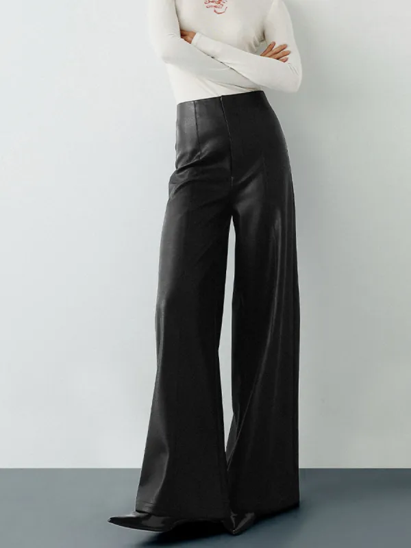 High-Wist PU Leather Wide-Leg Pants sold by COMMENSE
