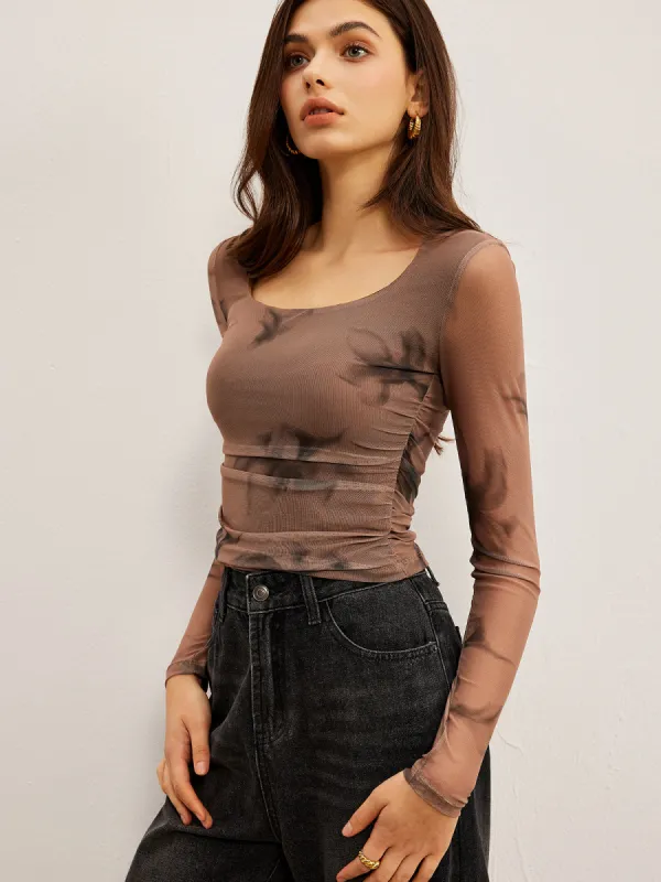 Tye Dye Floral Printed Mesh T-Shirt sold by COMMENSE