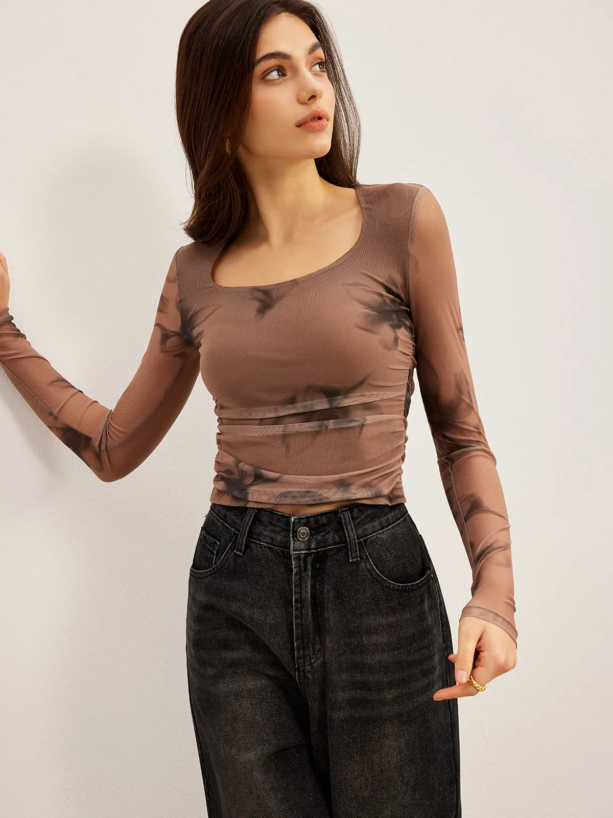 Tie Dye Floral Printed Mesh T-Shirt sold by COMMENSE product image thumbnail 4