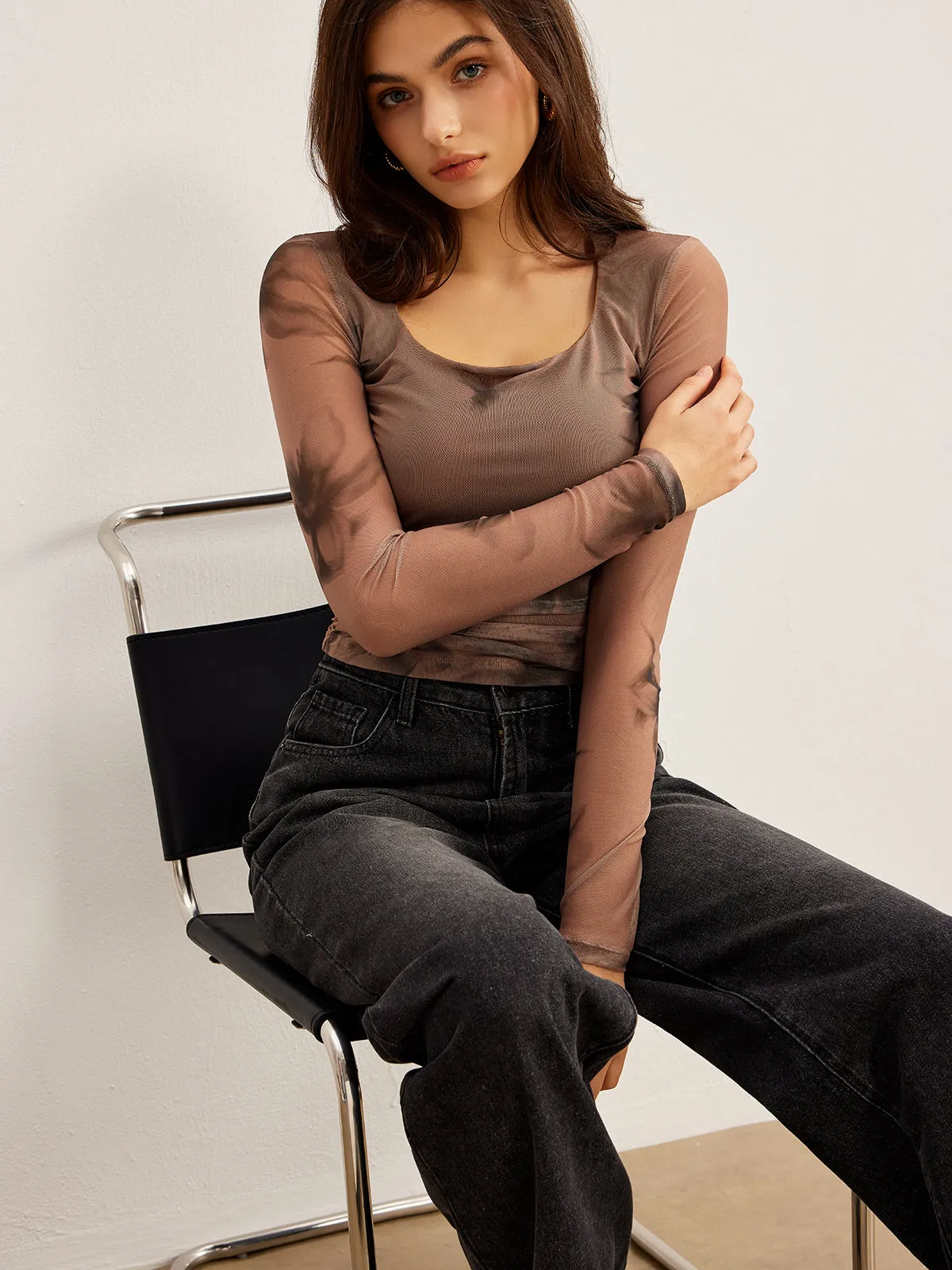 Tie Dye Floral Printed Mesh T-Shirt sold by COMMENSE product image thumbnail 5