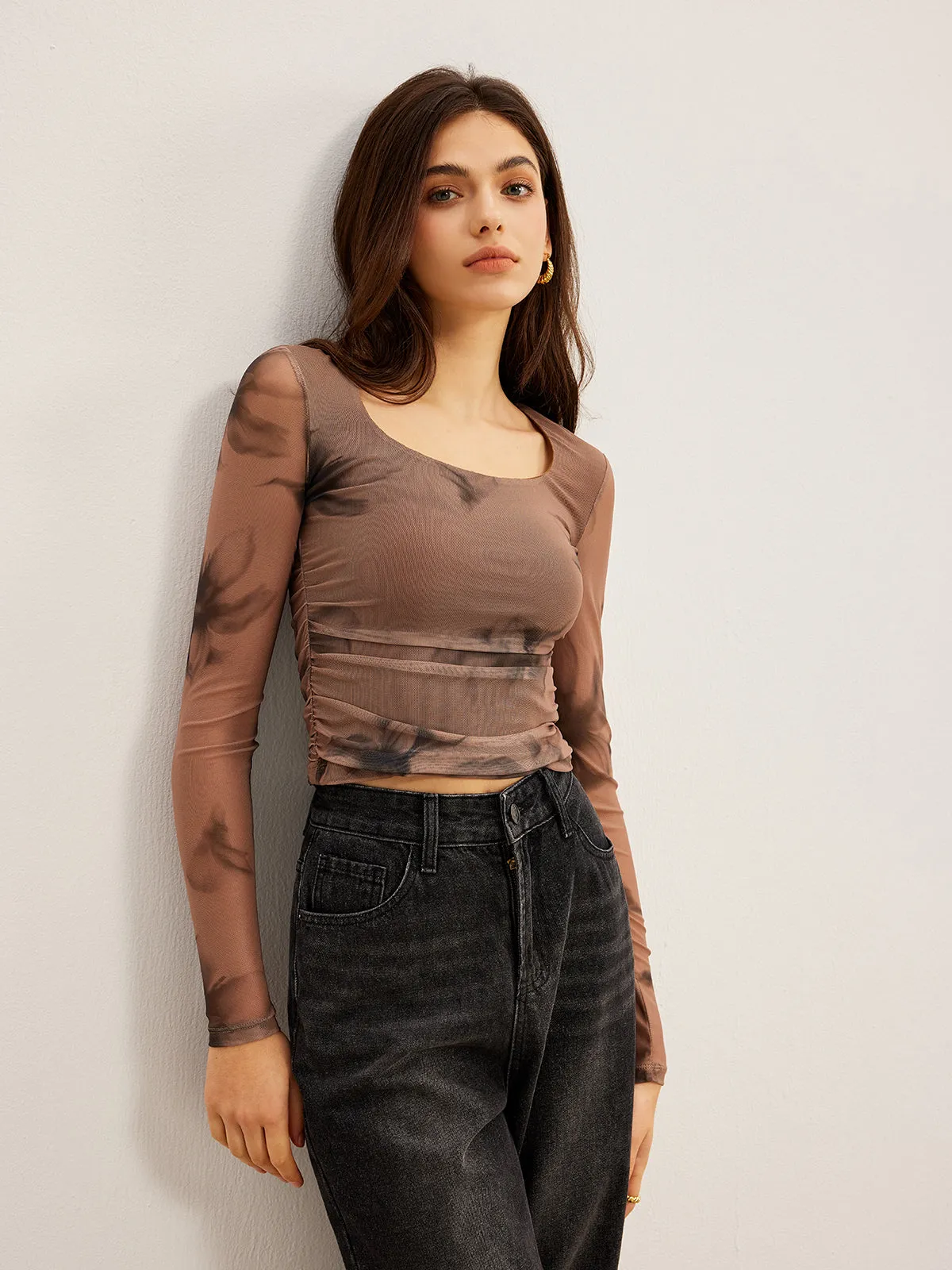 Tie Dye Floral Printed Mesh T-Shirt sold by COMMENSE product image thumbnail 2