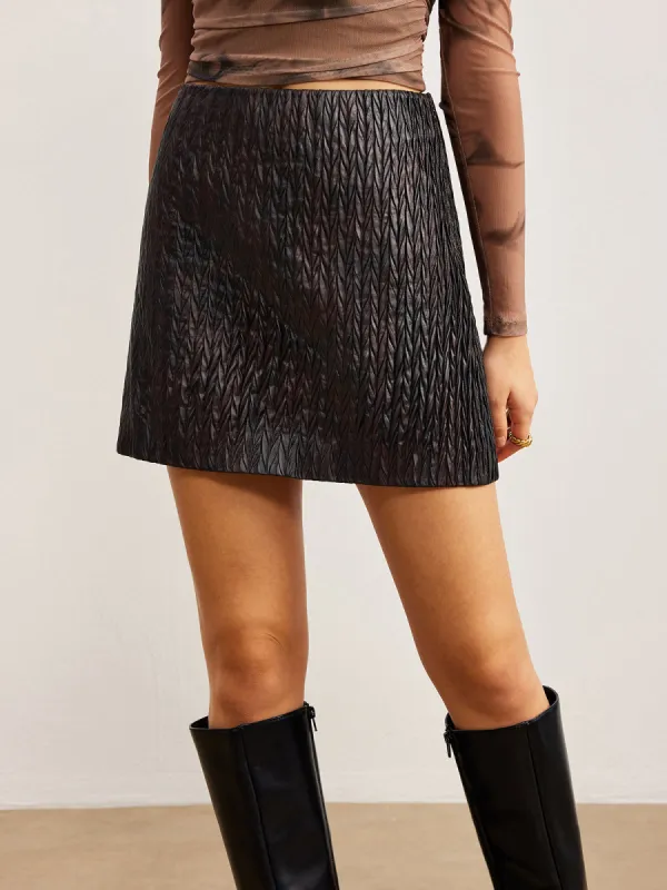 Textured Faux Leather Zipper Skirt sold by COMMENSE