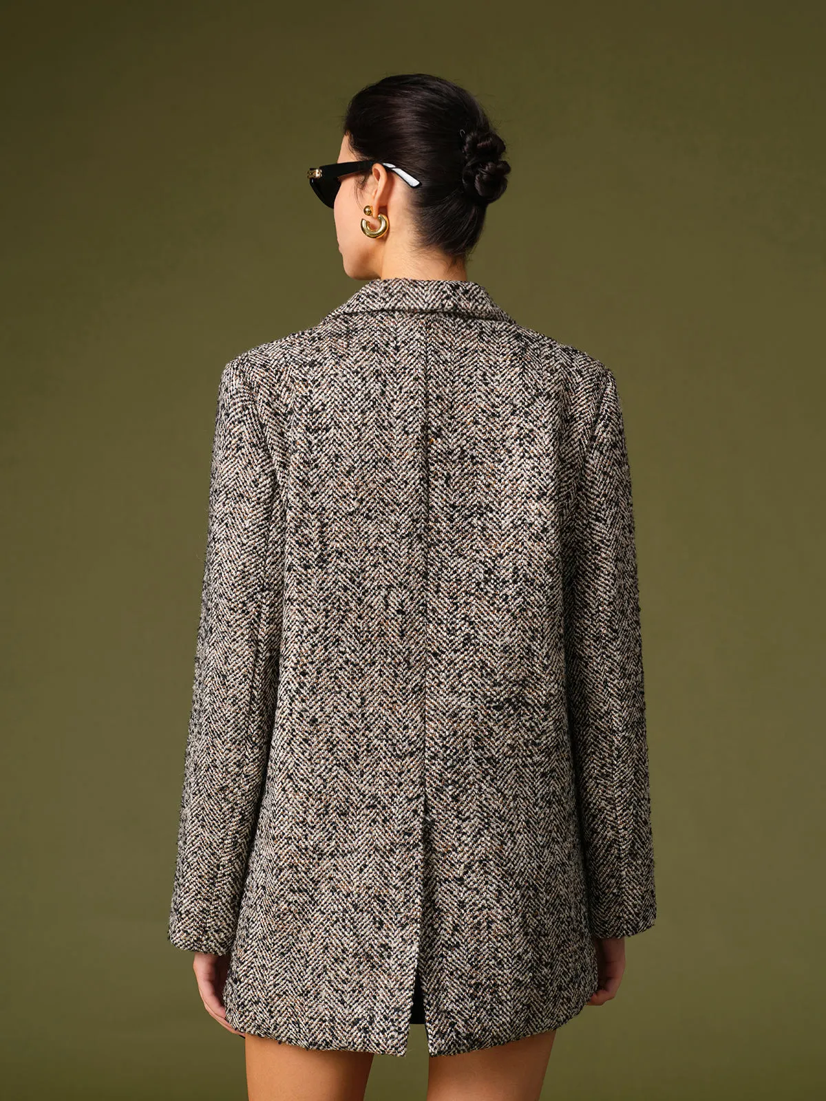 Chevron Tweed Belted Blazer sold by COMMENSE product image thumbnail 5