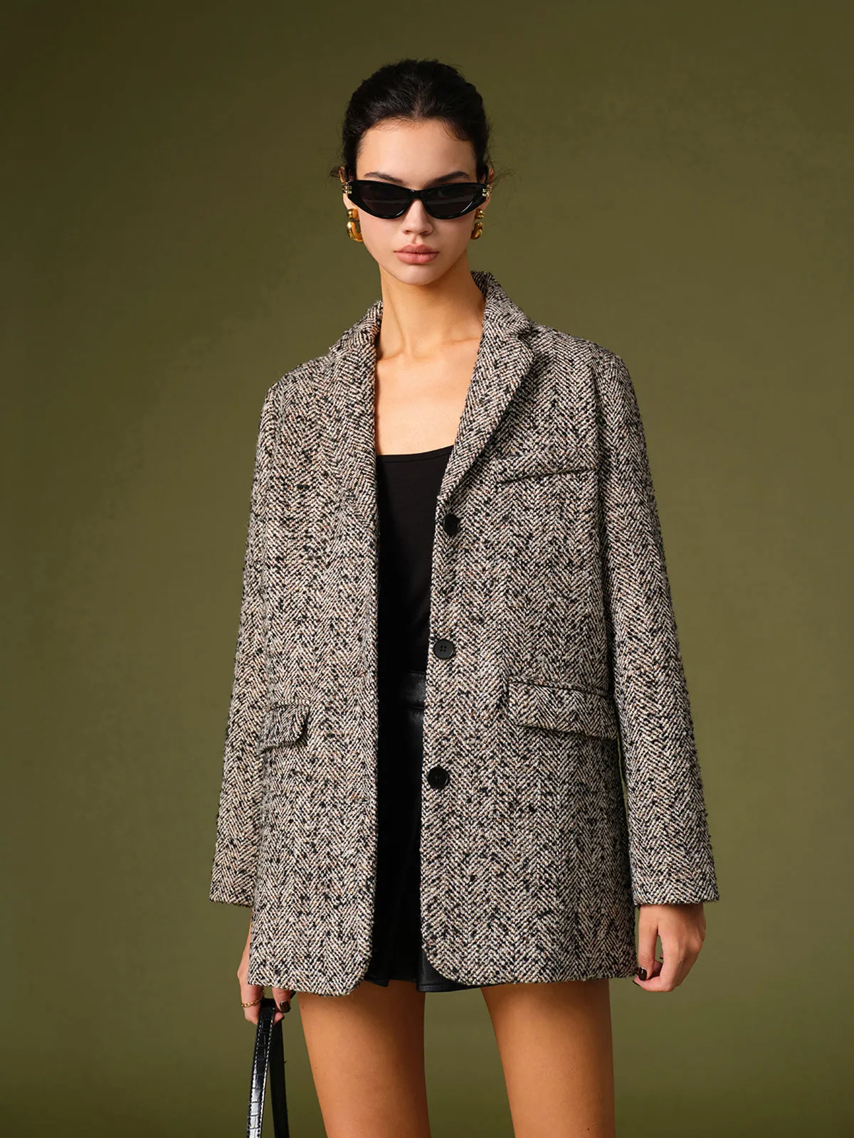 Chevron Tweed Belted Blazer sold by COMMENSE product image thumbnail 4