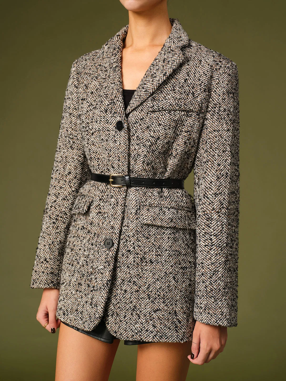 Chevron Tweed Belted Blazer sold by COMMENSE product image thumbnail 2