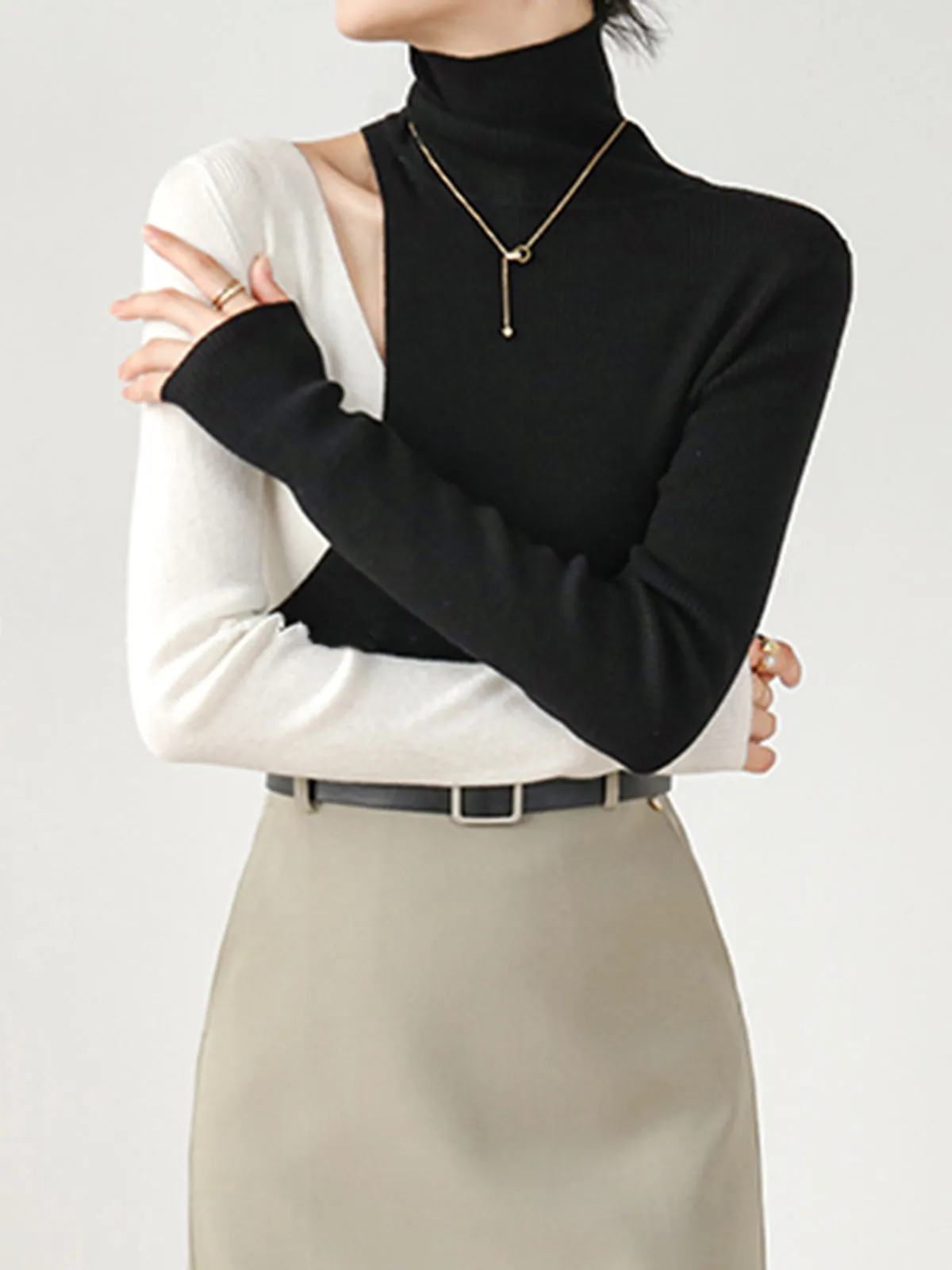 Color Block Cutout Knit Top sold by COMMENSE product image thumbnail 3