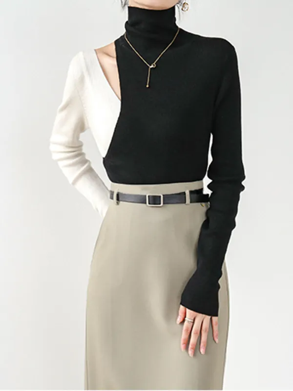 Color Block Cutout Knit Top sold by COMMENSE