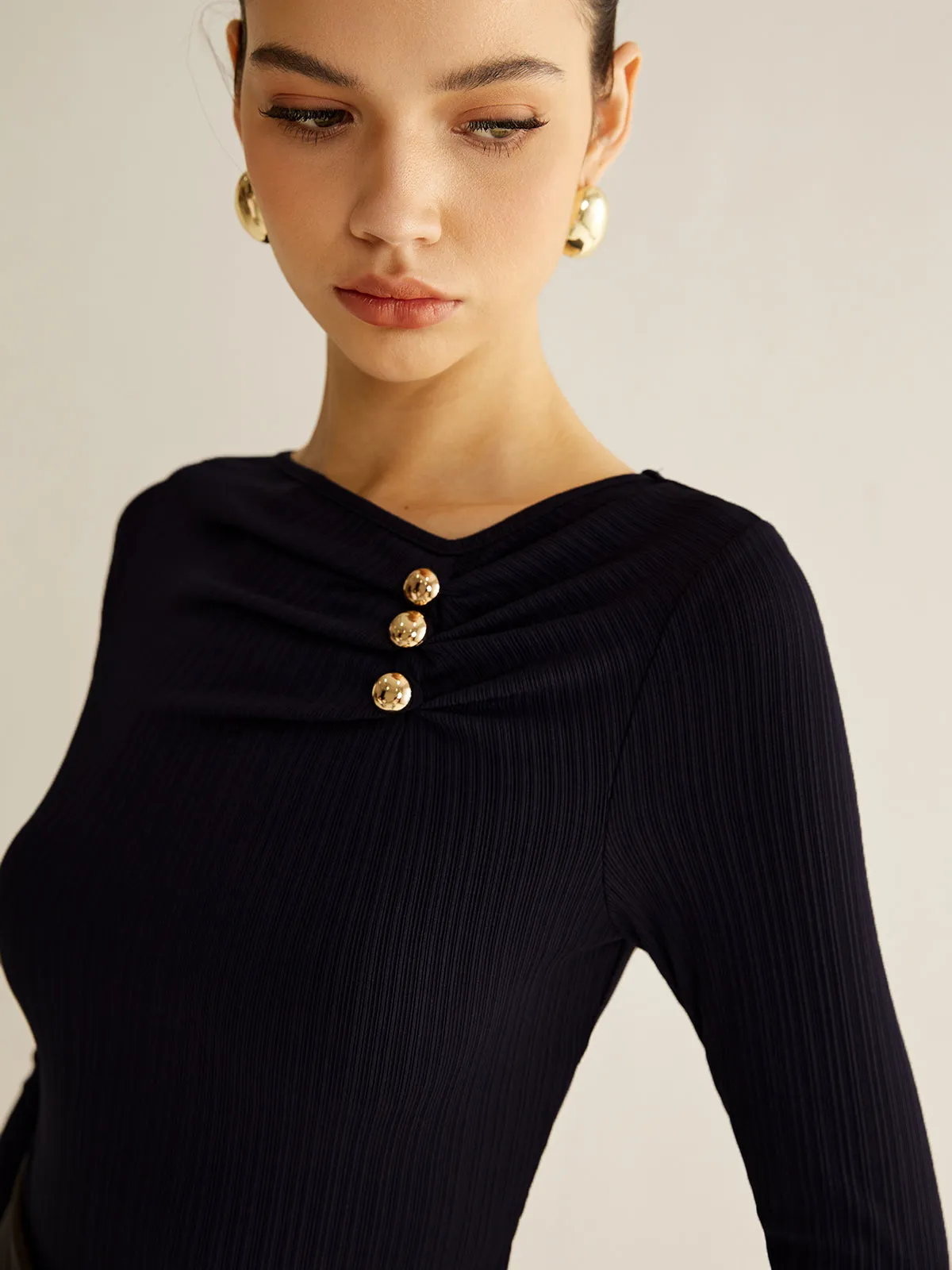 Metal Detail Pleated Blouse sold by COMMENSE product image thumbnail 4