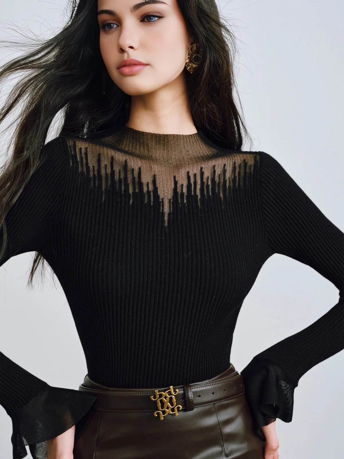Ruffle Sleeve Thin Sweater sold by COMMENSE product image thumbnail 2