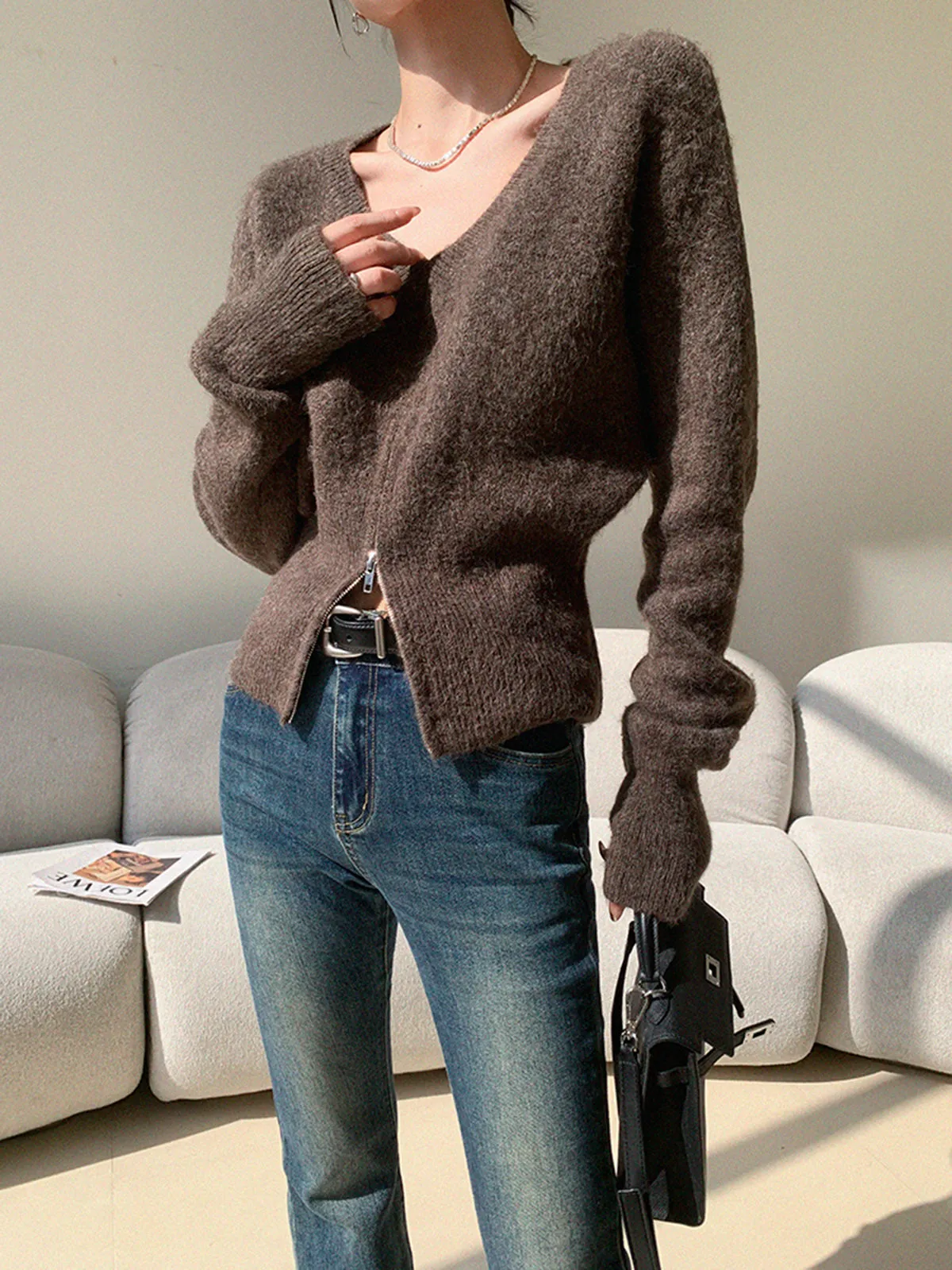 V-Neck Zipper Design Sweater sold by COMMENSE product image thumbnail 5