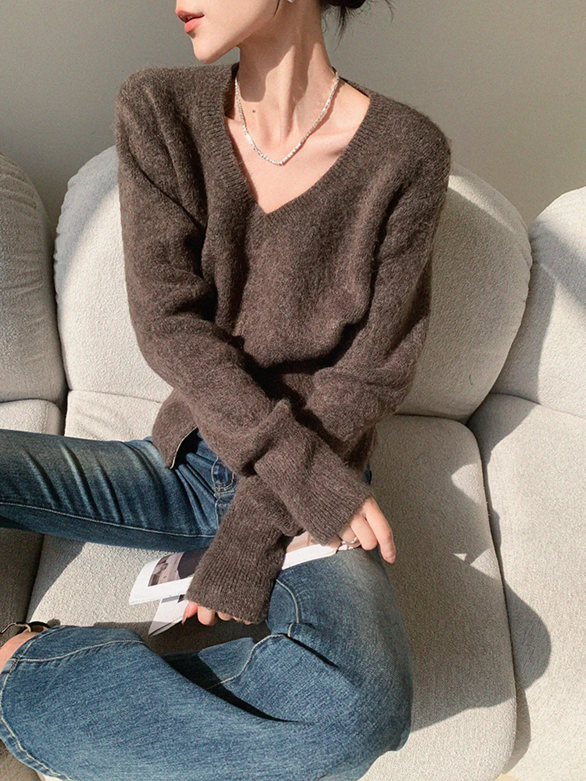 V-Neck Zipper Design Sweater sold by COMMENSE product image thumbnail 3