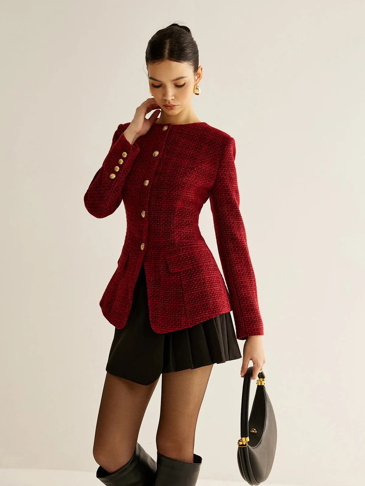 Button Down Slit Tweed Blazer sold by COMMENSE product image thumbnail 2