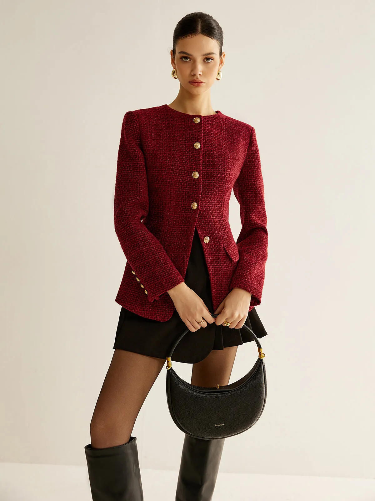 Button Down Slit Tweed Blazer sold by COMMENSE product image thumbnail 3