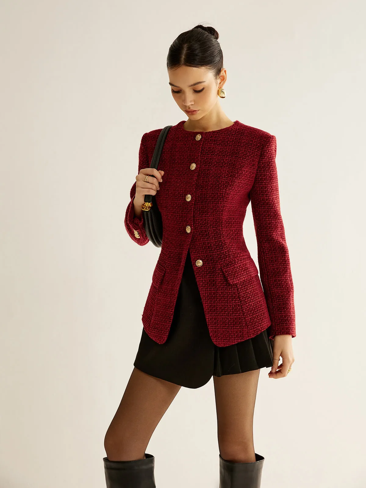 Button Down Slit Tweed Blazer sold by COMMENSE product image thumbnail 4