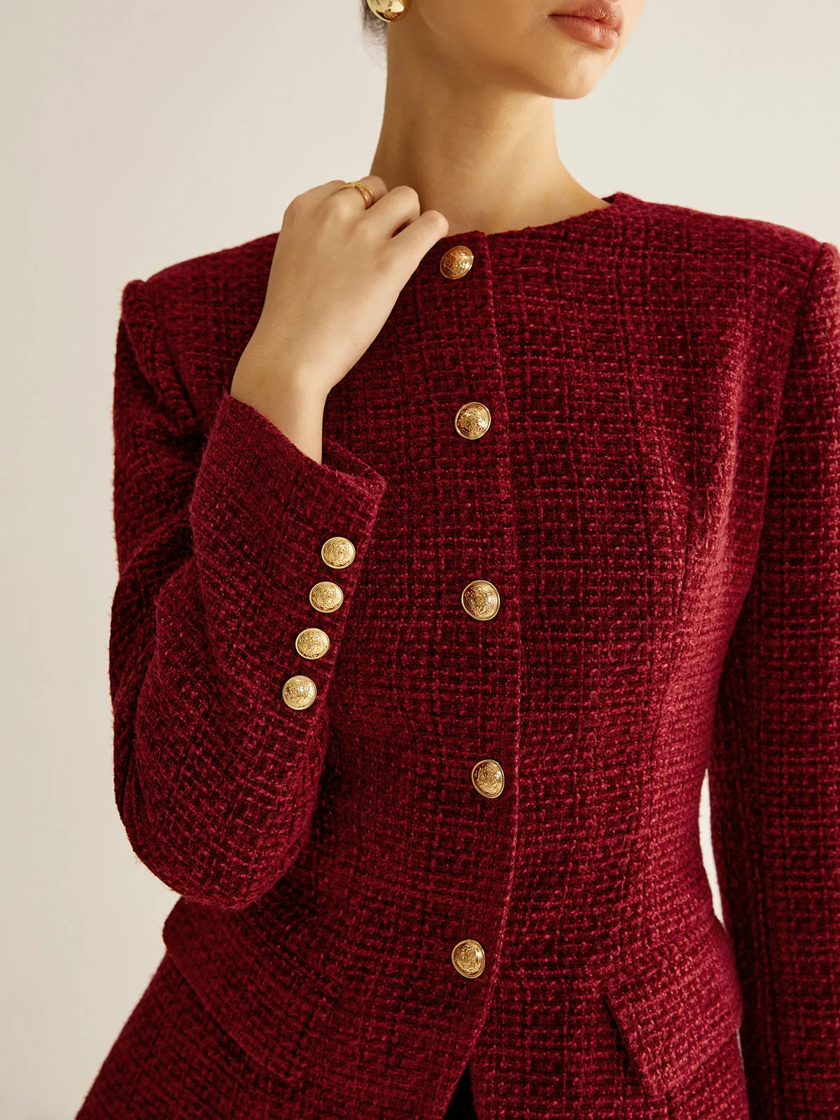 Button Down Slit Tweed Blazer sold by COMMENSE product image thumbnail 5