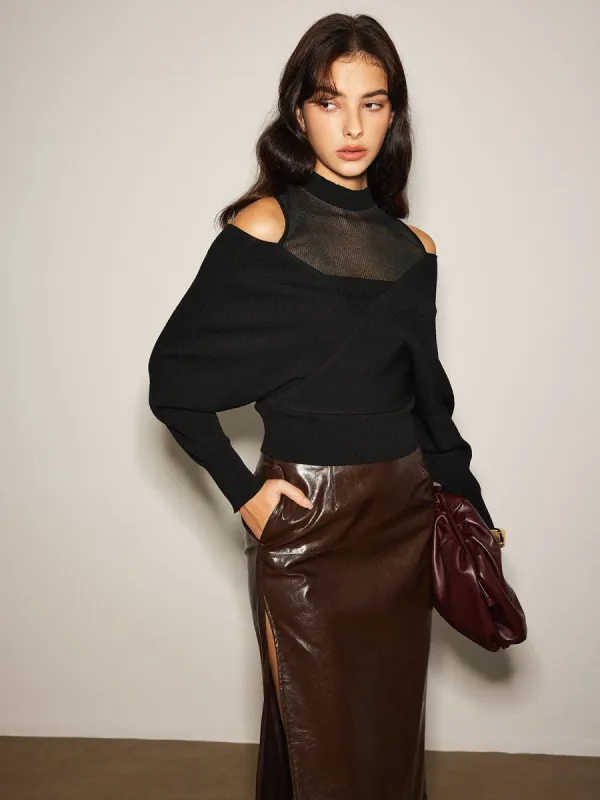 2 in 1 Cold-Shoulder Knit Top sold by COMMENSE