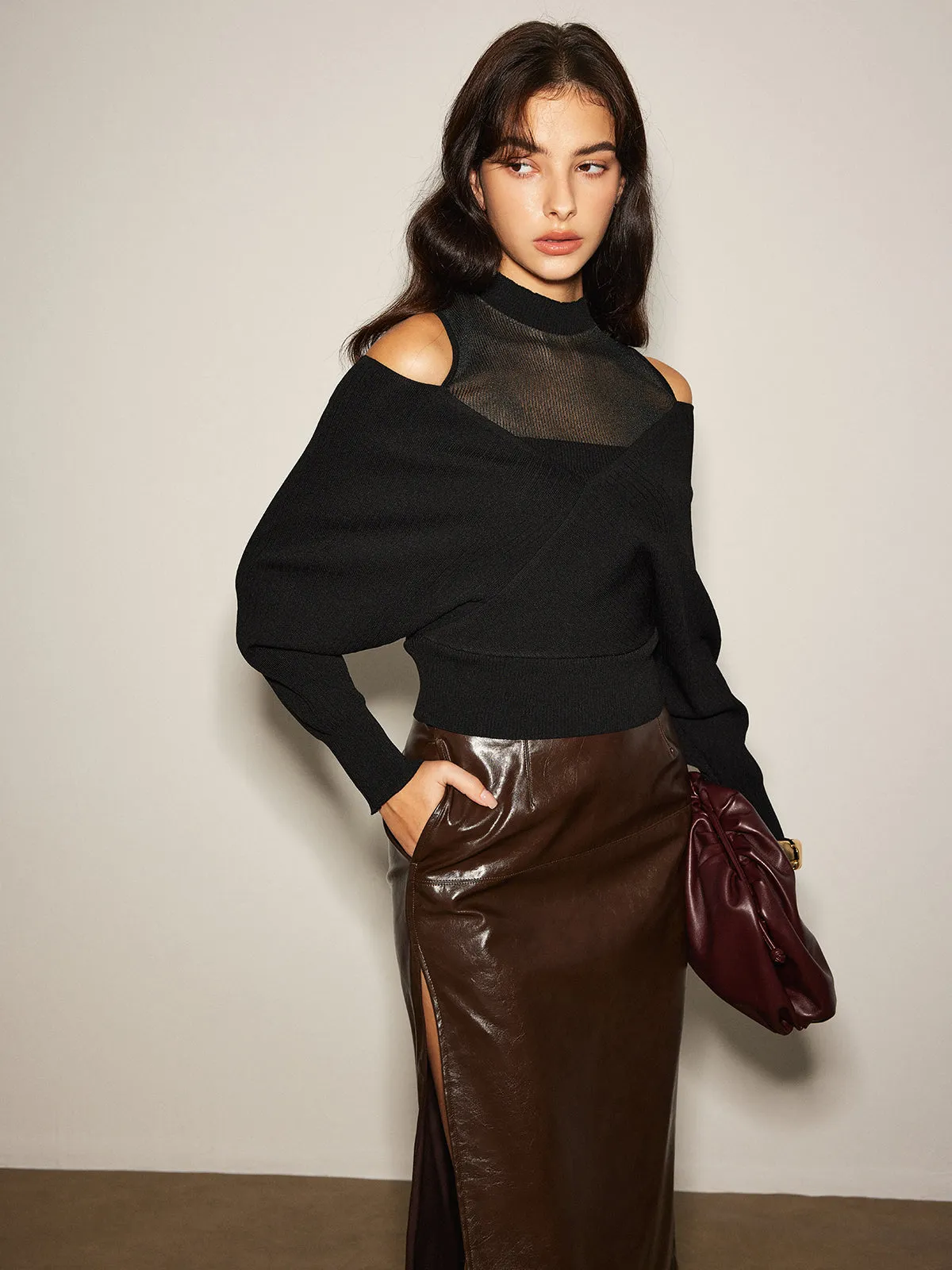 2 in 1 Cold-Shoulder Knit Top sold by COMMENSE