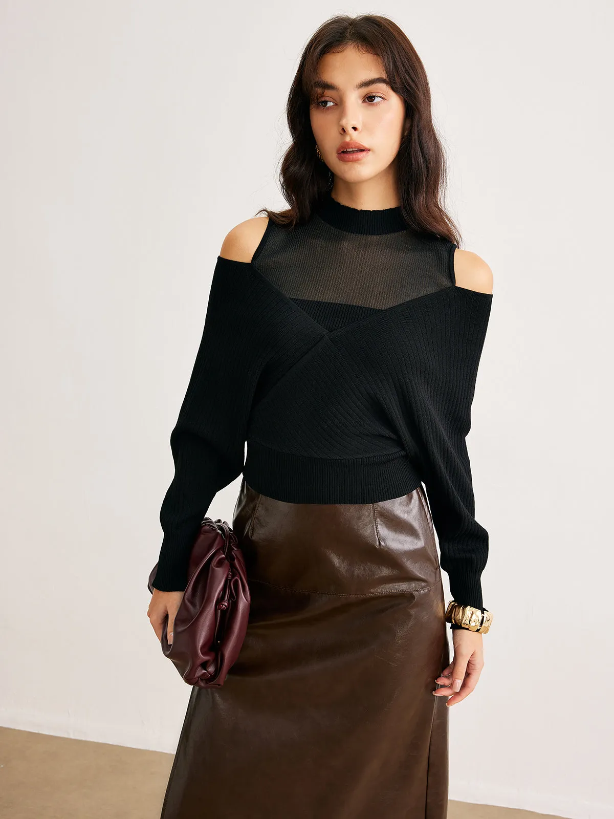 2 in 1 Cold-Shoulder Knit Top sold by COMMENSE product image thumbnail 2
