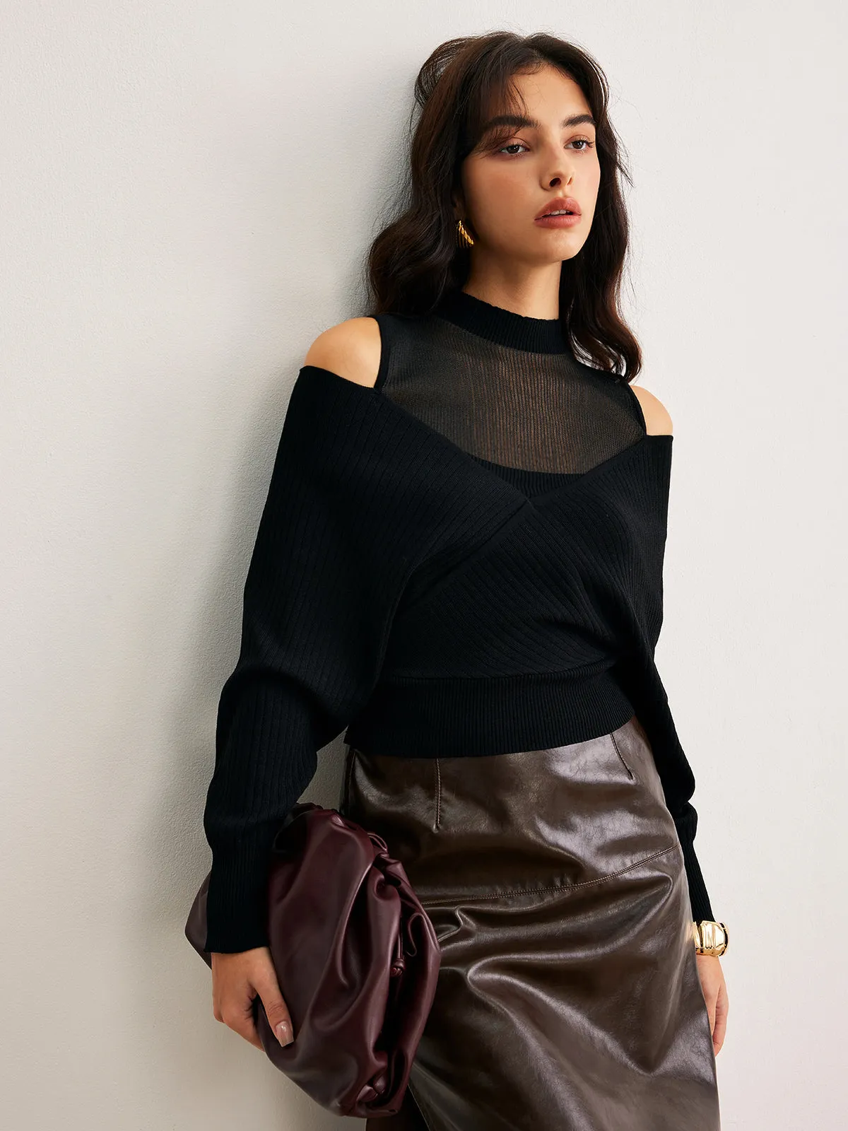 2 in 1 Cold-Shoulder Knit Top sold by COMMENSE product image thumbnail 3