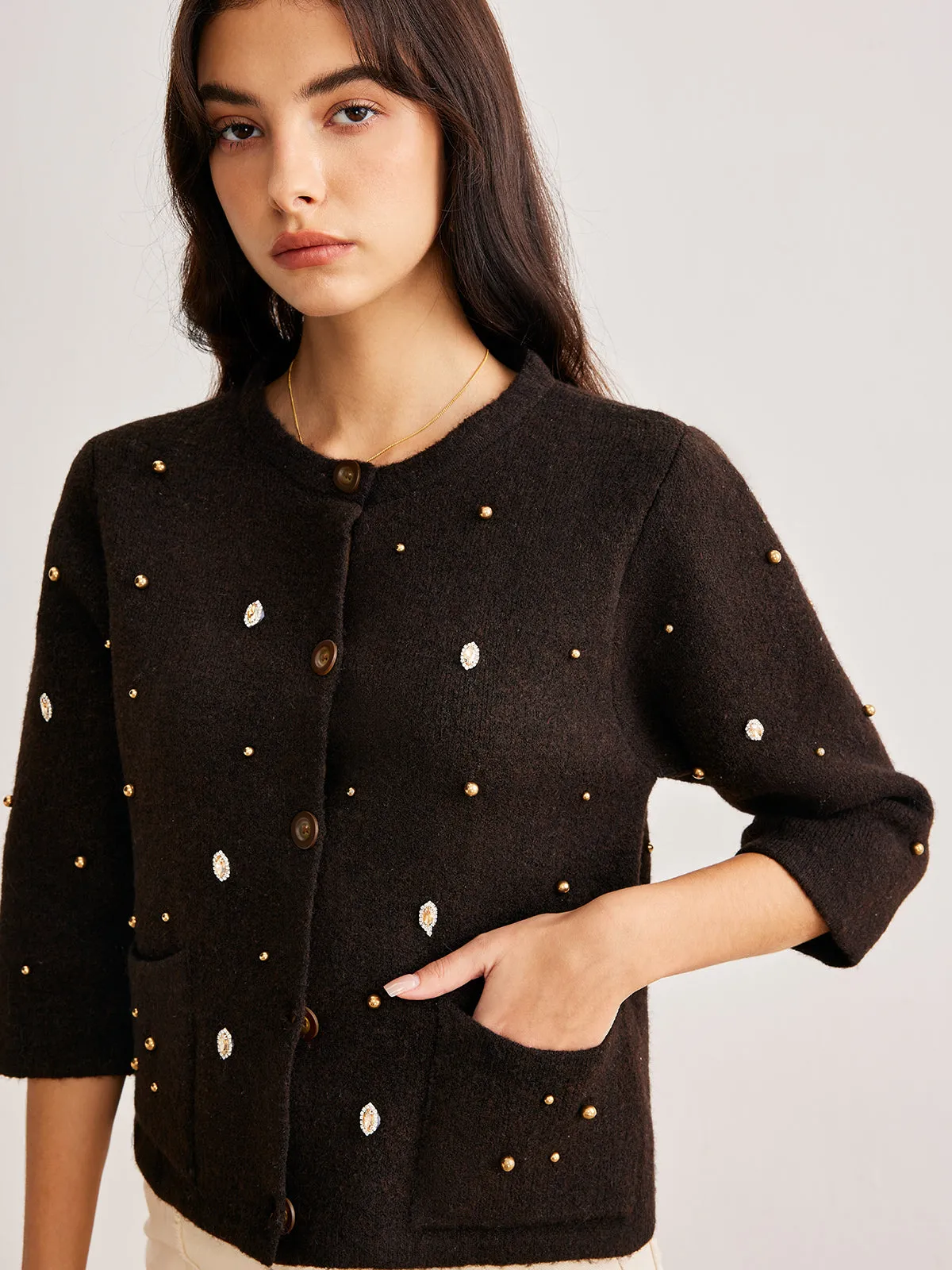 Beaded Button Short Cardigan sold by COMMENSE product image thumbnail 5