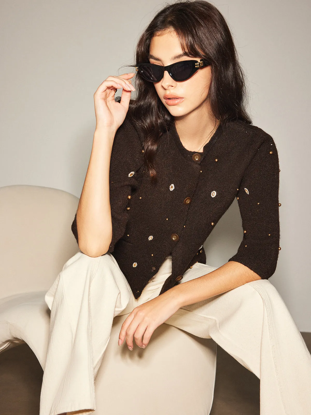 Beaded Button Short Cardigan sold by COMMENSE product image thumbnail 2