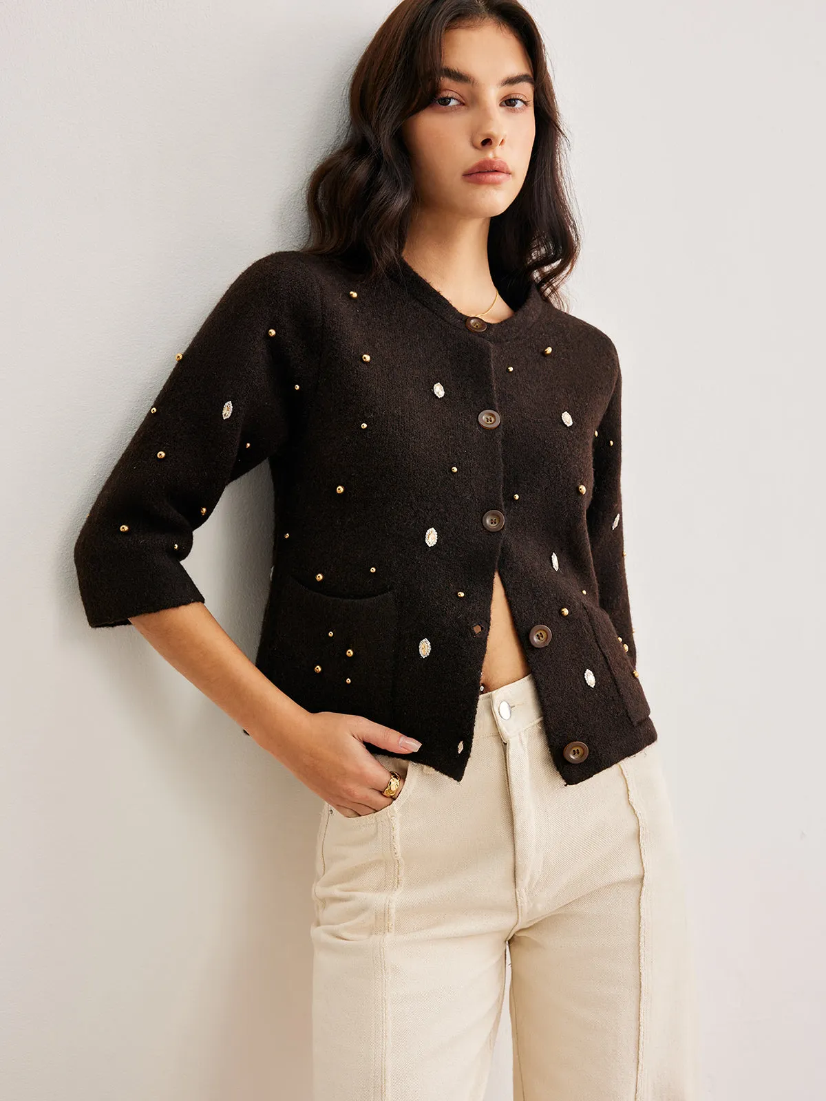 Beaded Button Short Cardigan sold by COMMENSE product image thumbnail 3