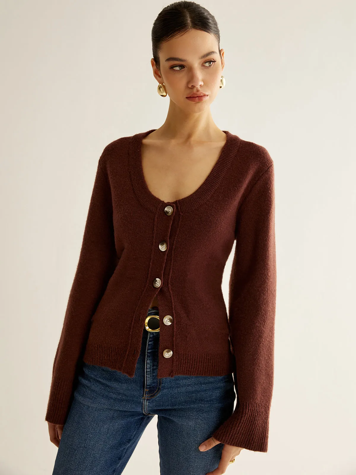 Elegant Button Slim Knit Top sold by COMMENSE