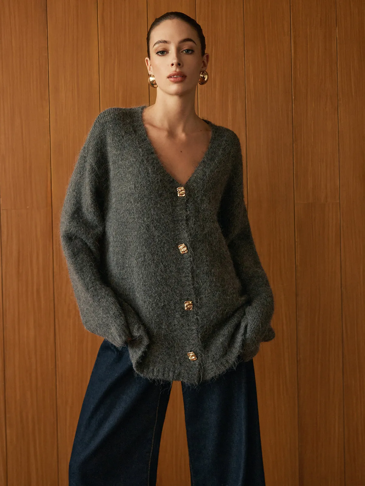 Wool-Blend Metal Button Knit Outerwear sold by COMMENSE