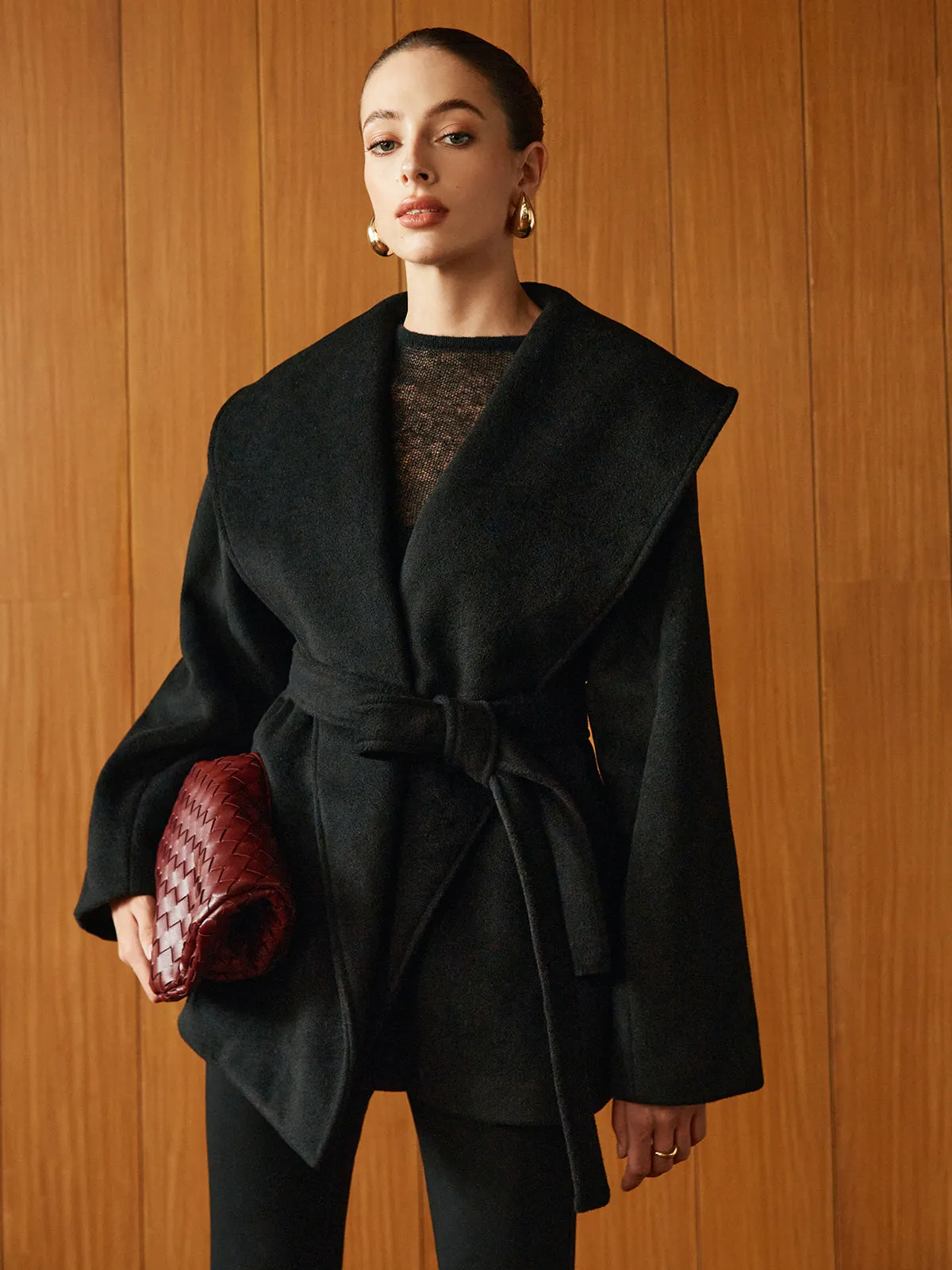 Large Collar Belted Coat sold by COMMENSE