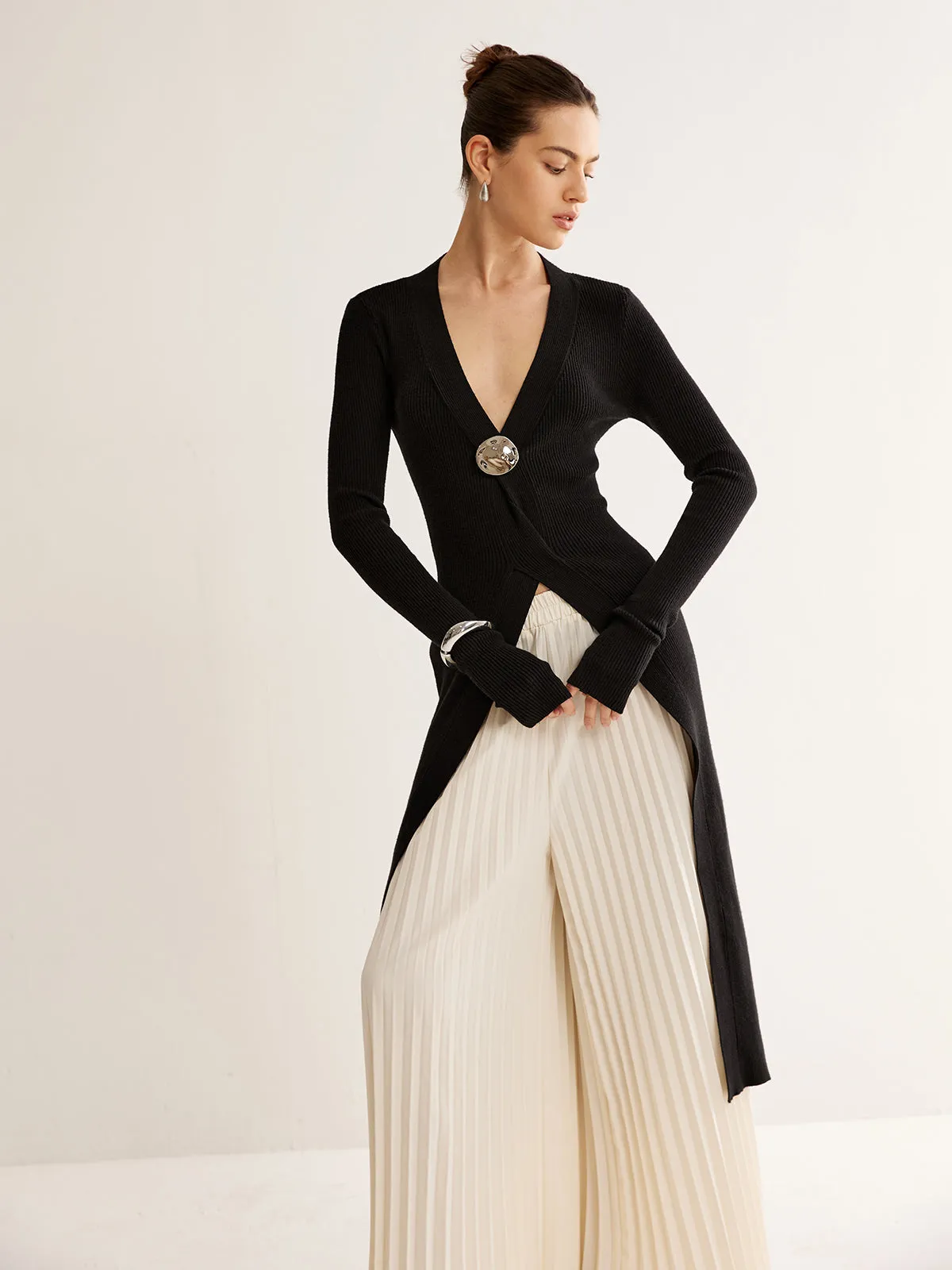 Metal Decor Split Knit Long Top sold by COMMENSE product image thumbnail 5