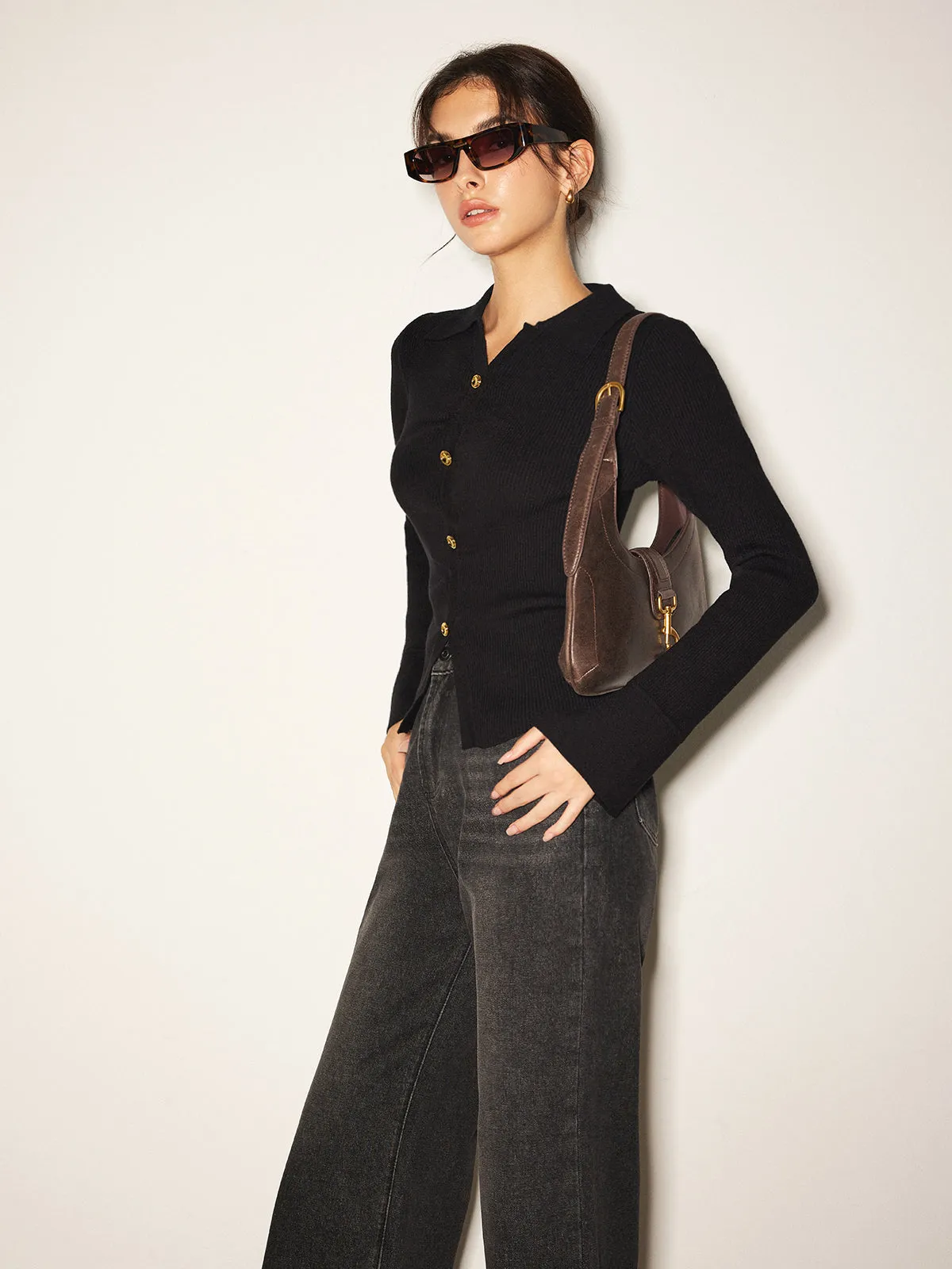 Button Split Slim Polo Sweater sold by COMMENSE product image thumbnail 5