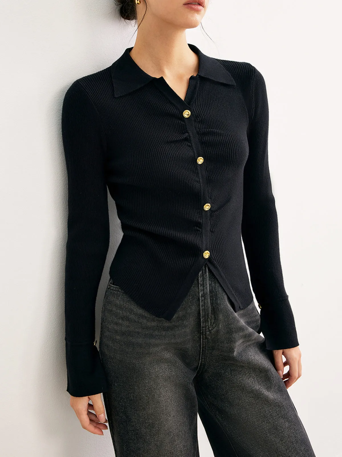 Button Split Slim Polo Sweater sold by COMMENSE product image thumbnail 2