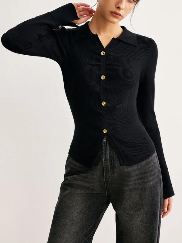 Button Split Slim Polo Sweater sold by COMMENSE