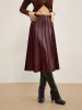 Faux Leather Pleated Midi Skirt sold by COMMENSE