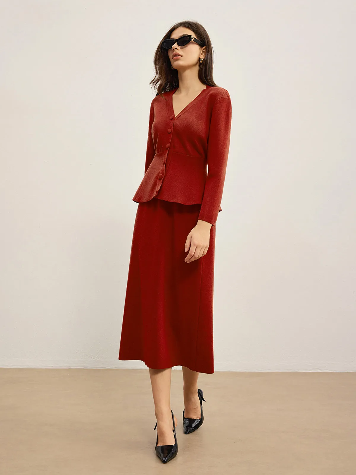 V-Neck Ruffle Jersey Skirt set sold by COMMENSE product image thumbnail 5