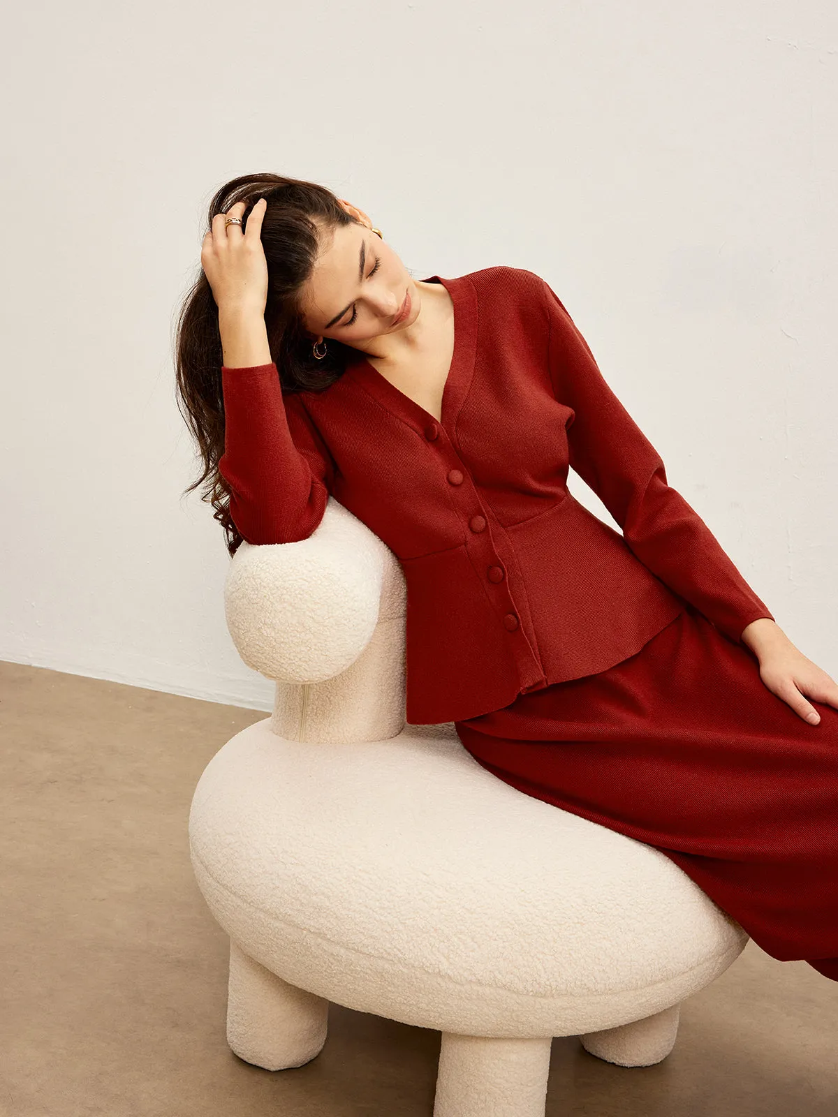 V-Neck Ruffle Jersey Skirt set sold by COMMENSE product image thumbnail 3