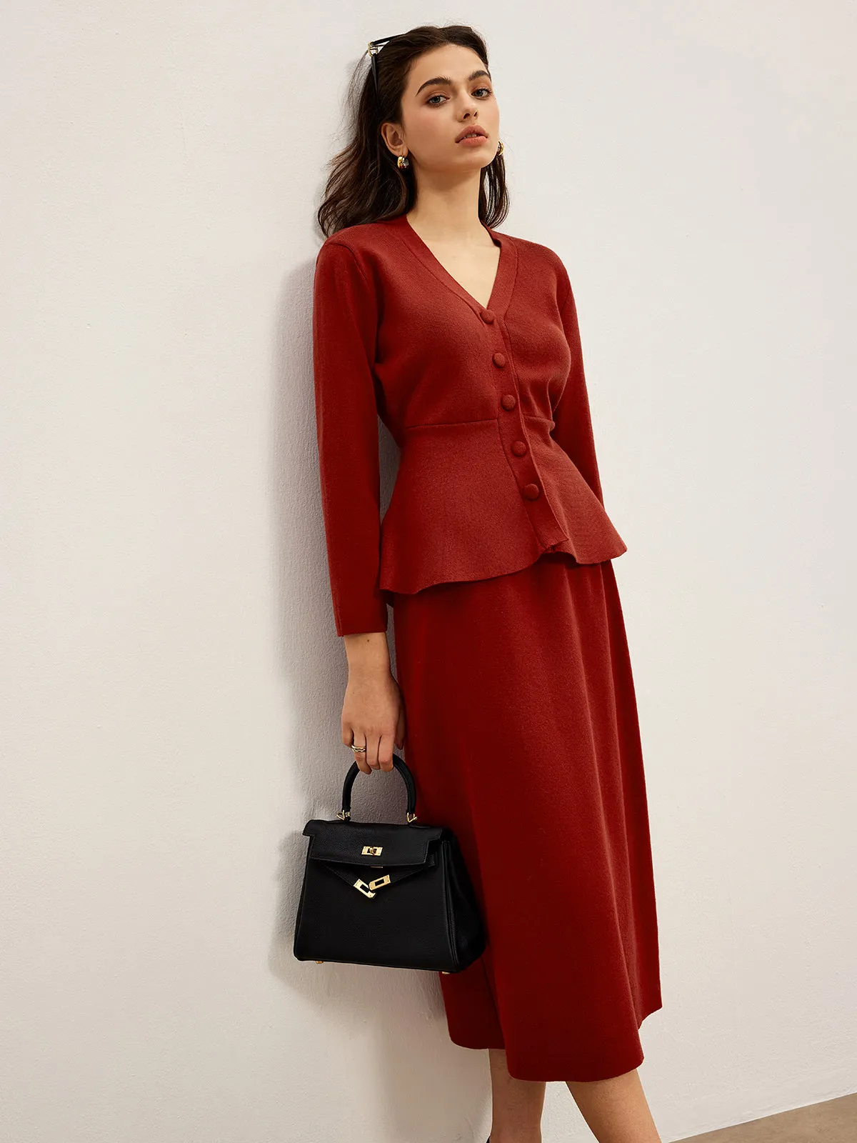 V-Neck Ruffle Jersey Skirt set sold by COMMENSE