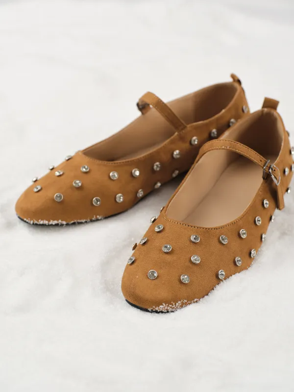 Rhinestone Suede Ballet Flats sold by COMMENSE