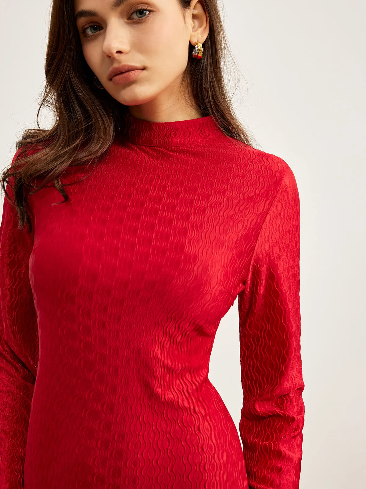 Mock Neck Textured Dress sold by COMMENSE product image thumbnail 5