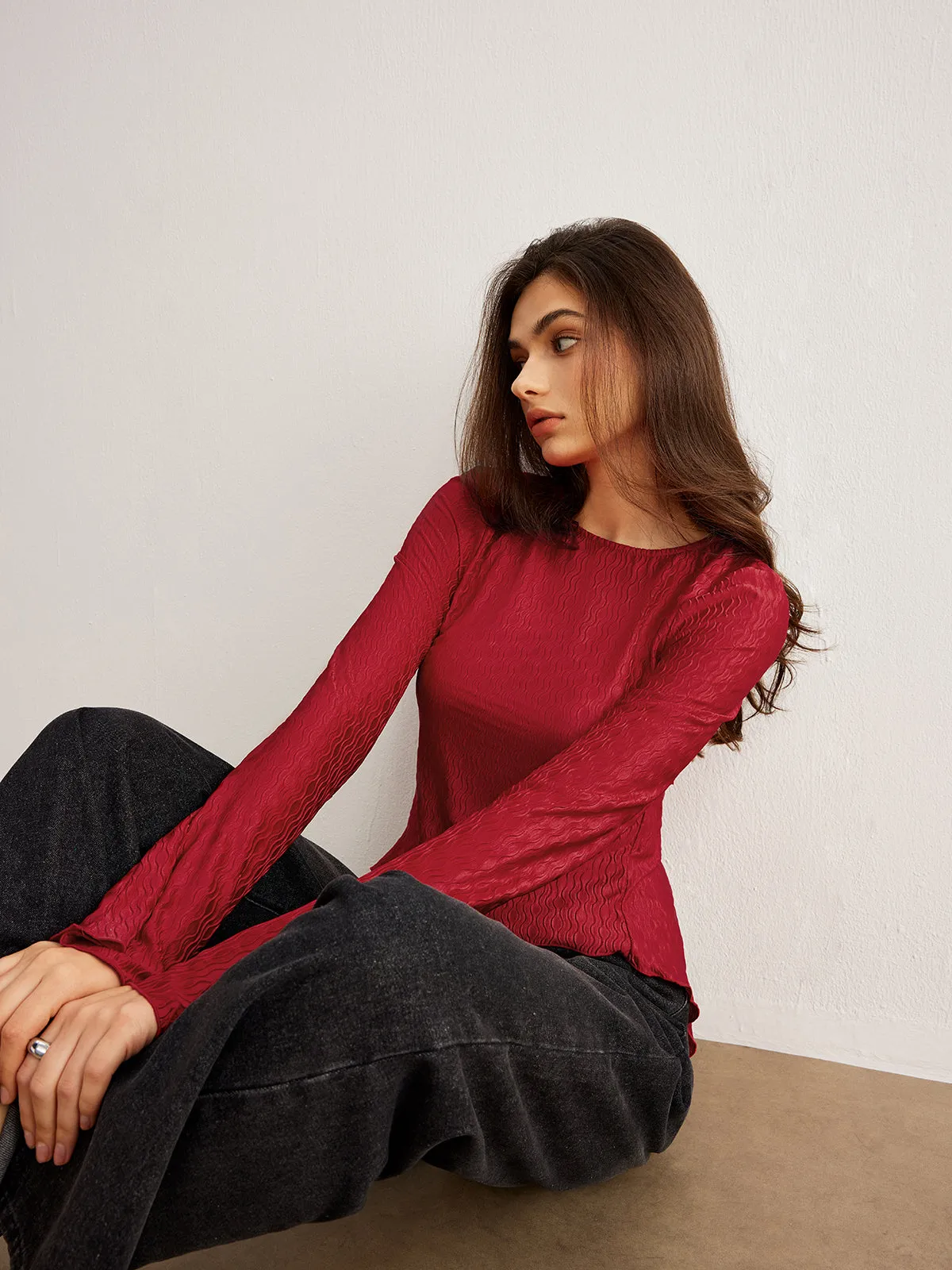 Curve Textured Backless Tie Blouse sold by COMMENSE product image thumbnail 5